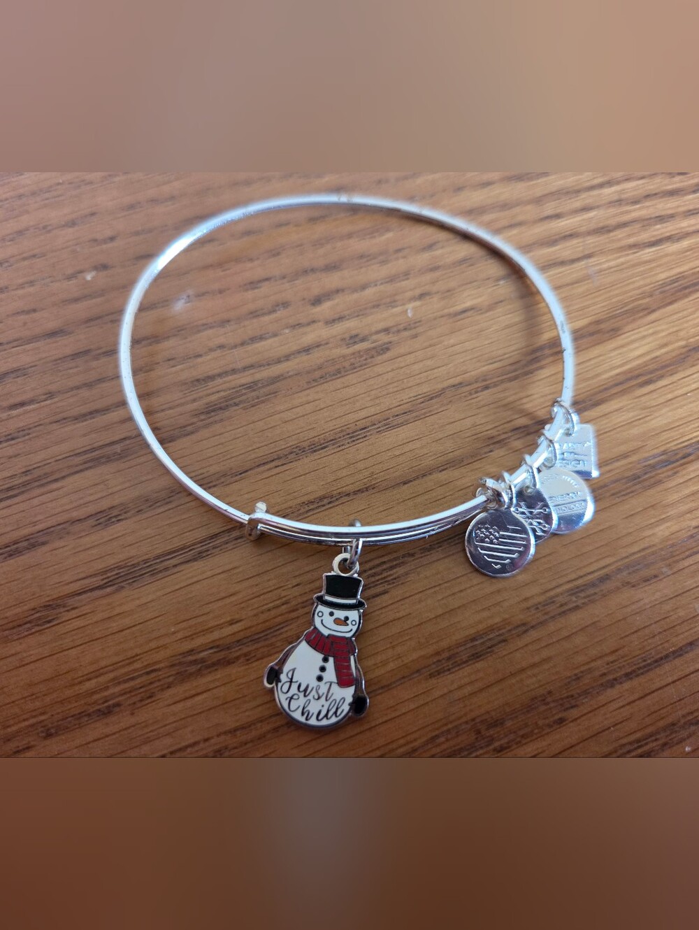 Alex and Ani "Just Chill" Snowman Charity By Design Toys For Tots Charm Bangle